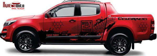 Mẫu tem dán sườn cho xe bán tải màu đỏ