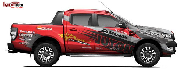 Mẫu tem dán sườn cho xe bán tải màu đỏ
